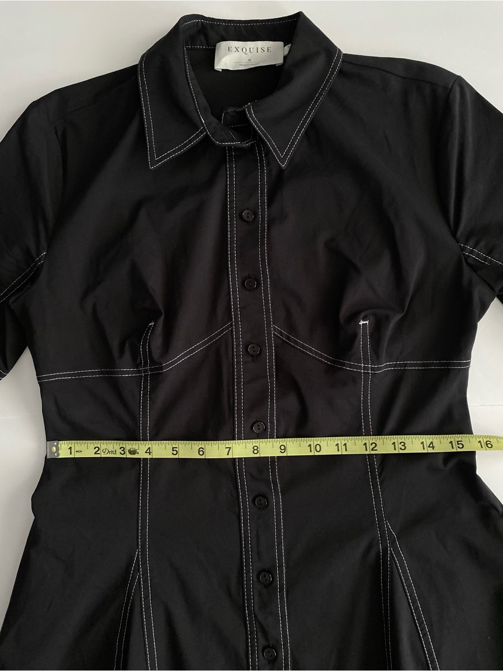 Anthropologie Exquise Short-Sleeve Seamed Pleated Midi Black Dress Sz M - Picture 11 of 14